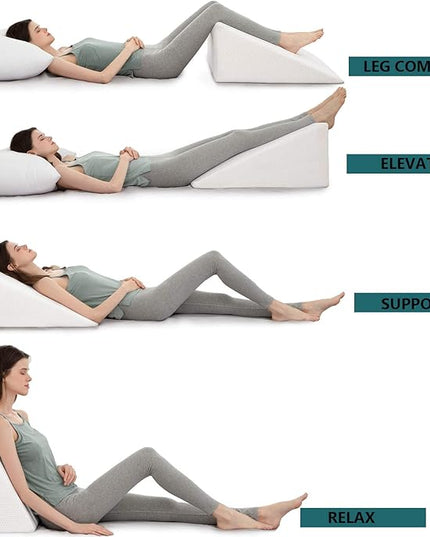 Bed Wedge Pillows Leg Elevation Reading Pillow & Back Support Wedge Pillow - for Back and Legs Support, Back Pain, Leg Pain, Pregnancy, Neck and Shoulder Joint Pain, Sleeping (White, 7" x 24" x 24") - LeafyLoom