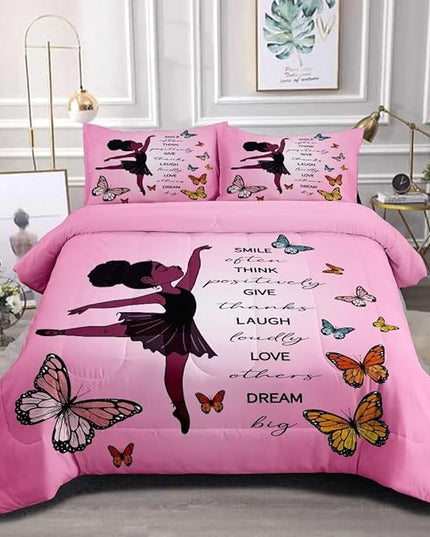 Black Girl Comforter Full Sets,Black Girl Magic Bedding Set,African American Girl Comforter Set for Kids Teens,Cute Afro Melanin Princess Toddler Bed Set - LeafyLoom
