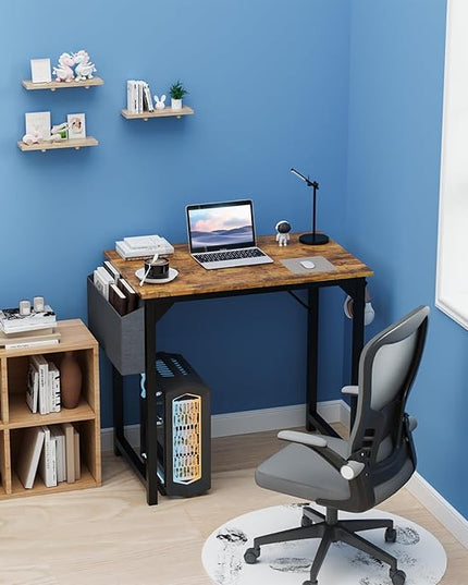 32 Inch Small Office Desk Modern Simple Style Writing Study Work Computer Table for Home Bedroom, Rust Brown - LeafyLoom