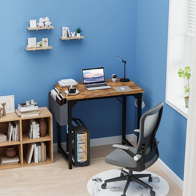 32 Inch Small Office Desk Modern Simple Style Writing Study Work Computer Table for Home Bedroom, Rust Brown - LeafyLoom