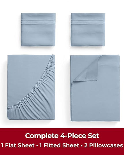 Mellanni Twin XL Sheets Set - 4 Piece Iconic Collection Bedding Sheets & Pillowcases - Soft, Cooling Bed Sheets - Deep Pocket up to 16 inch - 4 PC (Twin Extra Long, Blue Hydrangea w/Extra Pillow Case) - LeafyLoom