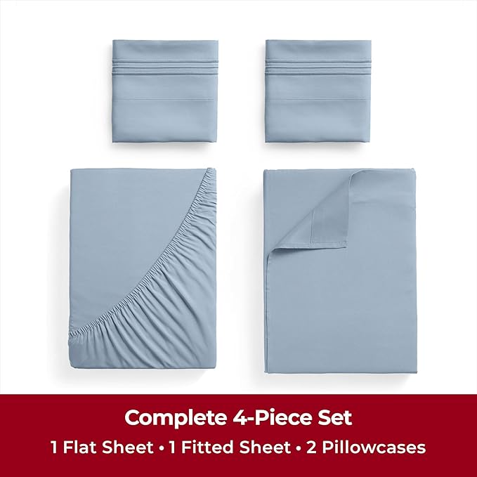 Mellanni Twin XL Sheets Set - 4 Piece Iconic Collection Bedding Sheets & Pillowcases - Soft, Cooling Bed Sheets - Deep Pocket up to 16 inch - 4 PC (Twin Extra Long, Blue Hydrangea w/Extra Pillow Case) - LeafyLoom