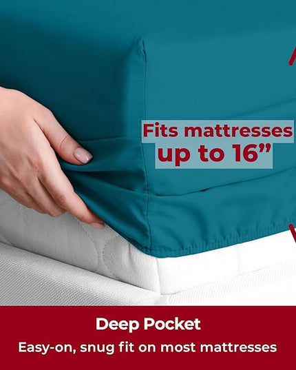 Mellanni Twin Sheets Set - 3 PC Iconic Collection Bedding Sheets & Pillowcases - Hotel Luxury, Extra Soft, Cooling Bed Sheets - Deep Pocket up to 16 inch (Twin, Teal) - LeafyLoom