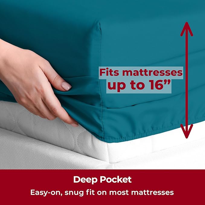 Mellanni Twin Sheets Set - 3 PC Iconic Collection Bedding Sheets & Pillowcases - Hotel Luxury, Extra Soft, Cooling Bed Sheets - Deep Pocket up to 16 inch (Twin, Teal) - LeafyLoom