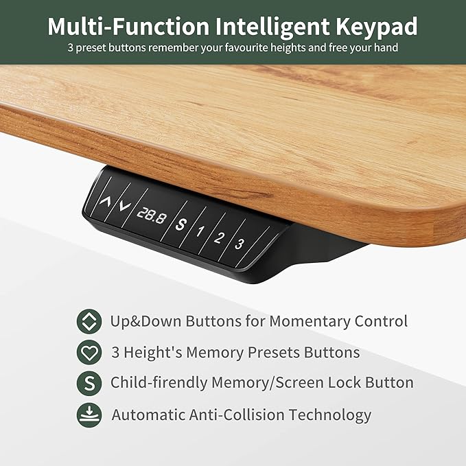 FEZIBO Standing Desk with Keyboard Tray, 48 × 24 Inches Electric Height Adjustable Desk, Sit Stand Up Desk, Computer Office Desk, Light Rustic - LeafyLoom