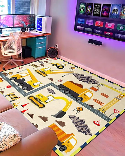 Construction Play Mat Car Rug Play Mat Construction Rugs for Boys Room Car Rug for Boys Room Construction Decor for Boys Room Playroom Rug for Livingroom 3'×4' - LeafyLoom