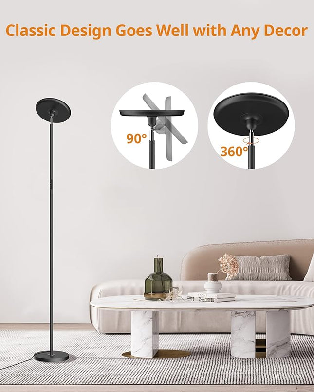 LEPOWER Bright Floor Lamp, LED Torchiere Floor Lamps for Living Room, 3500LM Standing Floor Lamp with 5 Color 5 Brightness, Tall Pole Light for Bedroom, Office Black - LeafyLoom