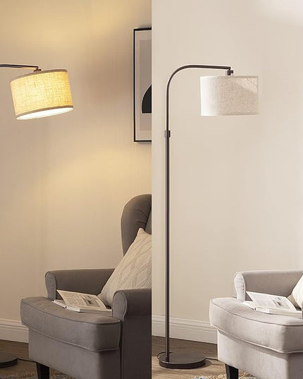 EDISHINE Arched Floor Lamps for Living Room, Standing Tall Arc Lamp with Adjustable Linen Shade, Minimalist Reading Light for Corner, Over Couch Arched Lamp for Bedroom, Office, Kids Room, Bronze - LeafyLoom