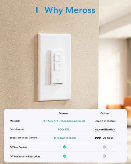 meross Smart Dimmer Switch, Single Pole WiFi Light Switch Works with Apple HomeKit, Alexa, Remote/Voice Control and Schedule, Neutral Wire Required, 2.4GHz WiFi Only, No Hub Required, 2 Pack meross