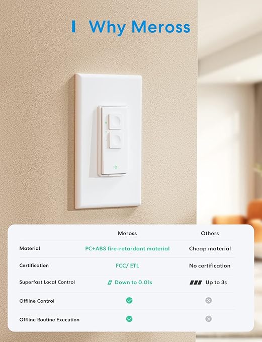 meross Smart Dimmer Switch, Single Pole WiFi Light Switch Works with Apple HomeKit, Alexa, Remote/Voice Control and Schedule, Neutral Wire Required, 2.4GHz WiFi Only, No Hub Required, 2 Pack meross