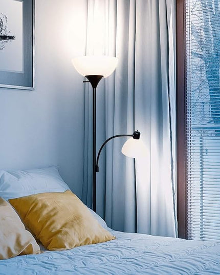 Brightech Sky Dome Plus LED Floor lamp, Torchiere Super Bright Floor Lamp with Reading Lamp for Living Rooms & Offices - Dimmable Tall Standing Lamp for Bedroom Reading - Black - LeafyLoom