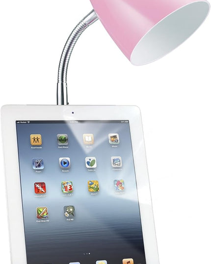 Simple Designs LD1002-PNK Gooseneck Organizer Desk Lamp with iPad Tablet Stand Book Holder, Pink - LeafyLoom