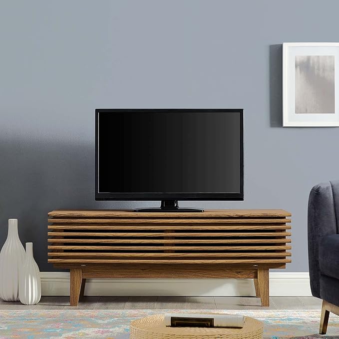 Modway Render 46" Mid-Century Modern Low Profile TV Stand in Walnut, 46 Inch - LeafyLoom