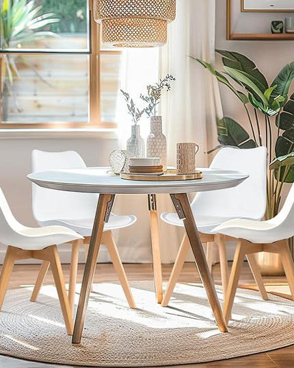 CangLong, White Modern Set, Shell Chair with Wood Legs for Kitchen, Dining, Living Room-Set of 4, Pack of 4 - LeafyLoom