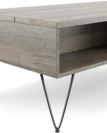 SIMPLIHOME Hunter SOLID MANGO WOOD and Metal 48 Inch Wide Rectangle Industrial Lift Top Coffee Table in Grey, For the Living Room and Family Room - LeafyLoom