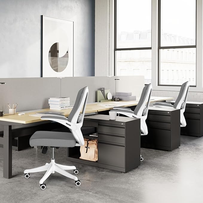 Office Chair with 350LBS Capacity, Ergonomic Comfort Home Desk Chair, Mid Back Gaming Chair with Wheels, Adjustable Height, Lumbar Support, Flip-up Armrest - LeafyLoom