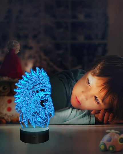 Native American Gifts, 3D Figure Night light Illusion Lamp for Home Decor and Room Decorations, Creative Birthday Xmas Holiday Gifts with 16 Colors Changing & Remote Control & Dimmable Function - LeafyLoom