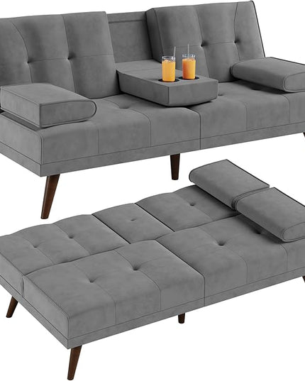 Shintenchi Futon Sofa Bed, Convertible Couch Bed Loveseat, Modern Futon Recliner Sleeper, Small Lazy Futon Set for Living Room, Office, Apartment, Light Gray - LeafyLoom