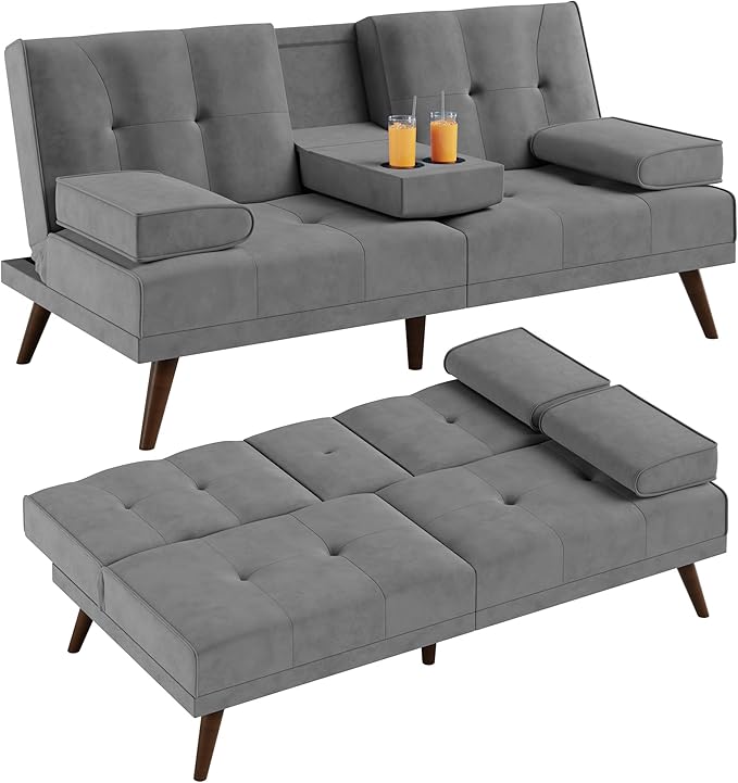 Shintenchi Futon Sofa Bed, Convertible Couch Bed Loveseat, Modern Futon Recliner Sleeper, Small Lazy Futon Set for Living Room, Office, Apartment, Light Gray - LeafyLoom