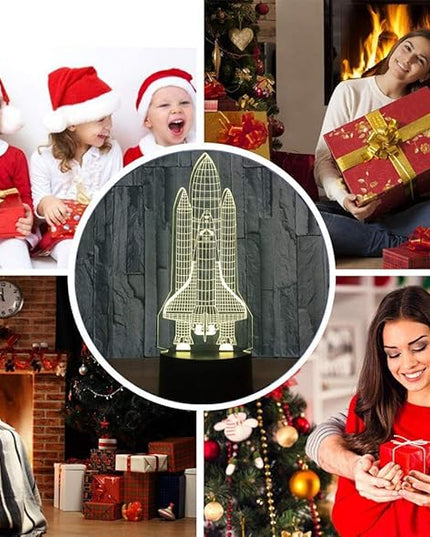 Rocket Night Light 3D Illusion Lamp LED Space Shuttle Nightlight 7 Color Changing Touch Sensor Desk Table Lamp with USB Cable Decoration for Nursery Bedroom Kids Boys Birthday Gifts - LeafyLoom