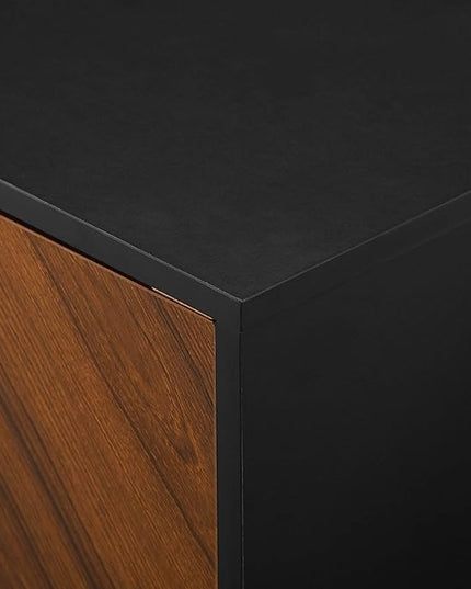 Walker Edison Caye Modern 4 Door Bookmatch Buffet, 58 Inch, Acorn/Black - LeafyLoom