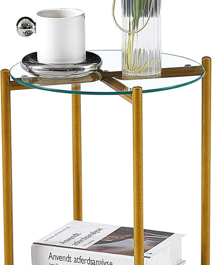 NicBex Coffee Table Tempered Glass Coffee Table with Storage Round Center Tables with Open Bottom Shelf End Table for Living Room, Dining Room, Office, and Bedroom,14.17" W, White - LeafyLoom