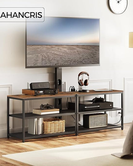 TV Stand with Mount and 4 Power Outlets 59", Entertainment Center Media Console, Swivel TV Stand Mount up to 75 inch TVs, Height Adjustable, Metal Frame for Living Room, Bedroom TVHR35E01V - LeafyLoom