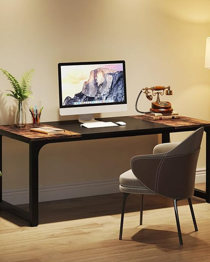 63 Inch Large Executive Computer office desk, Brown+Black - LeafyLoom