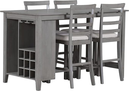 NicBex Small Kitchen Table Set for 4 Bar Table and Chairs Set 5-Piece Multi-Functional Rubber Wood Counter Height Dining Set with Padded Chairs for Dining Room, Gray - LeafyLoom