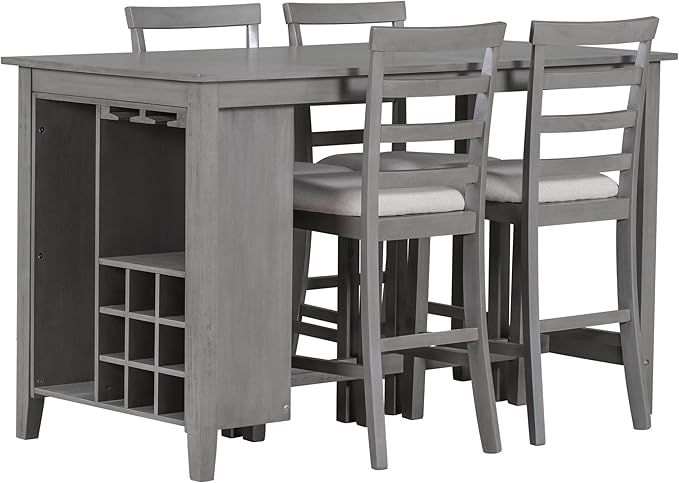 NicBex Small Kitchen Table Set for 4 Bar Table and Chairs Set 5-Piece Multi-Functional Rubber Wood Counter Height Dining Set with Padded Chairs for Dining Room, Gray - LeafyLoom