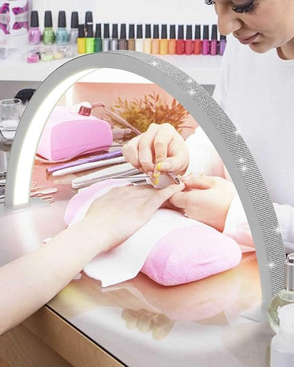 Half Moon Nail Desk Lamp, 48W Manicure LED Light for Nails, 3360 Lumen Stepless Dimming with Wire Controller, 3 Light Modes Nail Light for Desk, Arch Light for Nail Techs - LeafyLoom