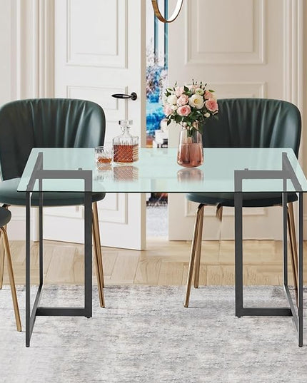 FurnitureR 47" Modern Rectangular Dining Table with Spacious Tempered Glass Tabletop & Black Legs Elegant for Home Kitchen Restaurant - LeafyLoom