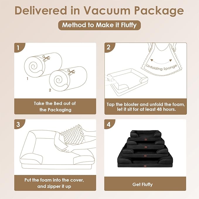 EHEYCIGA Orthopedic Dog Beds for Extra Large Dogs, Waterproof Memory Foam XXL Dog Bed with Sides, Non-Slip Bottom and Egg-Crate Foam Big Dog Couch Bed with Washable Removable Cover, Black EHEYCIGA