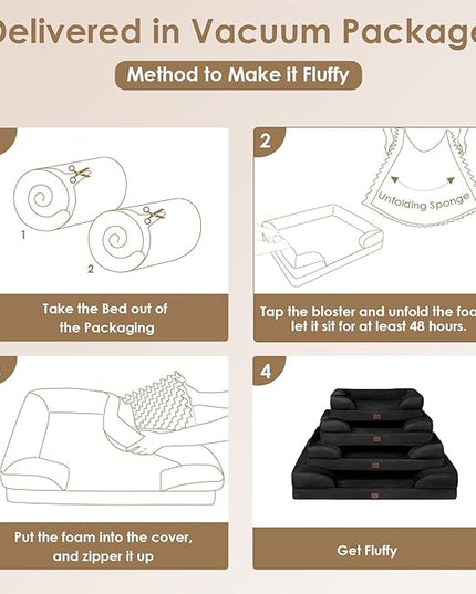 EHEYCIGA Orthopedic Dog Beds for Large Dogs, Waterproof Memory Foam Large Dog Bed with Sides, Non-Slip Bottom and Egg-Crate Foam Large Dog Couch Bed with Washable Removable Cover, Black EHEYCIGA