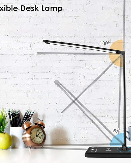 LED Desk Lamp with Wireless Charger, Dimmable Office Lamp with USB Charging Port, Eye- Caring Desk Lamps, Bright with 5 Lighting Modes, Touch Control Auto Timer - LeafyLoom