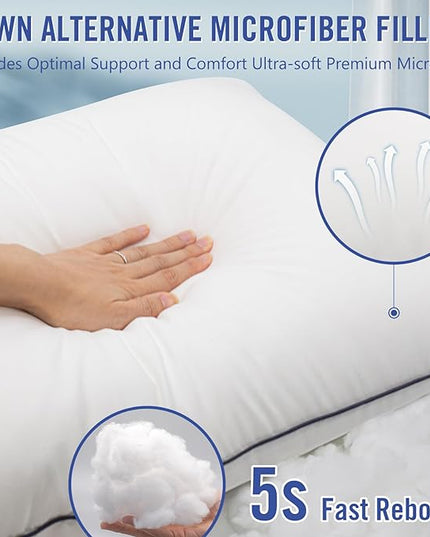 Hotel Collection Bed Pillows for Sleeping 2 Pack Standard Size Cooling Pillows Set of 2 for Back, Stomach or Side Sleepers, Super Soft Down Alternative Microfiber Filled Pillows - LeafyLoom