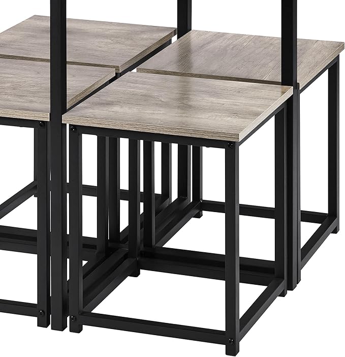 Yaheetech 5-Piece Dining Table Set - Industrial Kitchen & Chairs Sets for 4 Compact with Stools Space-Saving Design Apartment, Small Space, Breakfast Nook, Gray - LeafyLoom
