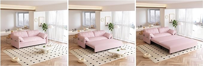 Oversized 3 in 1 Loveseat Sleeper Sofa Bed,Queen Size Love Seats W/Pull Out Couch and Padded Armrests Convertible Spacious Sofabed with Side Storage Pocket for Home Office Apartment Living Room - LeafyLoom