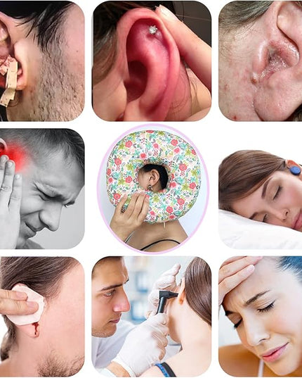 Piercing Pillow Ear Pillows Floral Print Donut with Hole for Ear Pain CNH, Piercing, Pain Relief Sleeping, Pressure Sore, Side Sleepers, Headphones (Camellia) - LeafyLoom
