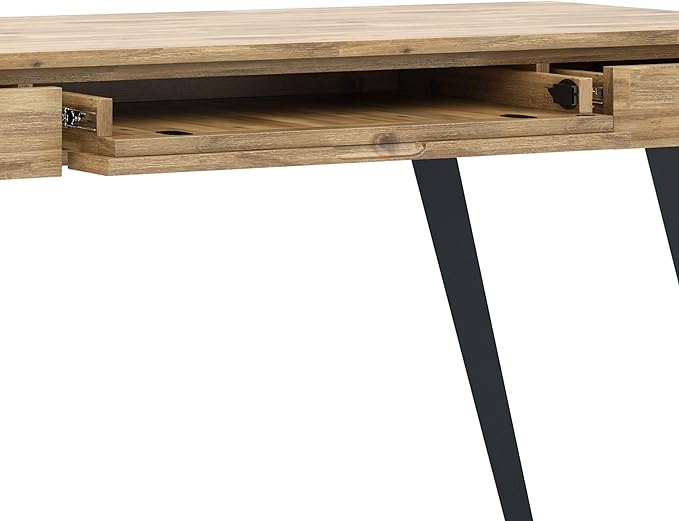 SIMPLIHOME Lowry SOLID WOOD and Metal Modern Industrial 54 inch Wide Home Office Desk, Writing Table, Workstation, Study Table Furniture in Distressed Golden Wheat with 2 Drawers - LeafyLoom