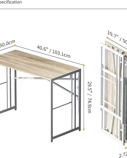 Folding Desk 40 inch Writing Gaming Computer Camping Table, No Assembly Required Home Office Desk, Beige - LeafyLoom