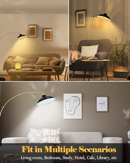 Arc Floor Lamp for Living Room, Marble Base Standing Lamp - Black Gold Floor Lamps with 360° Rotatable Arm, Industrial Tall Lamp Metal Material, Reading Lamp for Bedroom Couch Sofa Desk - LeafyLoom