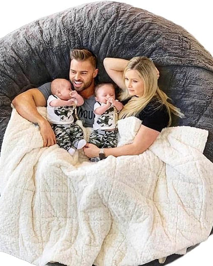 6FT Giant Faux Fur Bean Bag Cover for Adults, Round Fluffy Bean Bag Bed (No Filler), Machine Washable Big Size - LeafyLoom