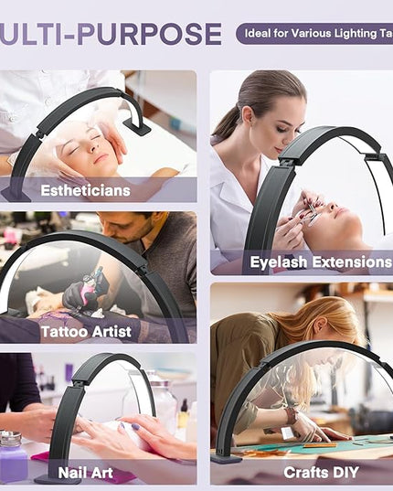 MYSWEETY Foldable Half Moon Nail Desk Lamp, 29.5'' 48W Lash Light Led Nail Tech Lamp for Desk, Tattoo Light Table Lamp for Estheticians, Lash Eyelash Extension, Eyebrows, Facial, Beauty - LeafyLoom