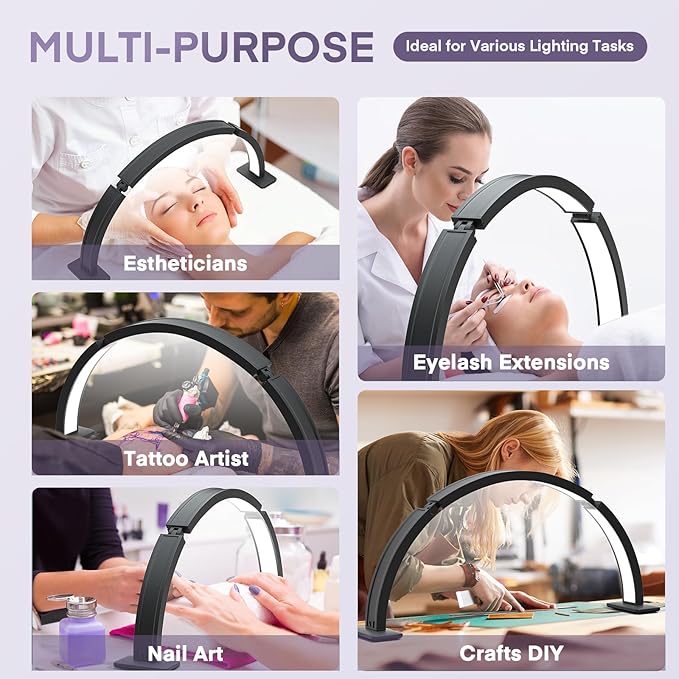 MYSWEETY Foldable Half Moon Nail Desk Lamp, 29.5'' 48W Lash Light Led Nail Tech Lamp for Desk, Tattoo Light Table Lamp for Estheticians, Lash Eyelash Extension, Eyebrows, Facial, Beauty - LeafyLoom