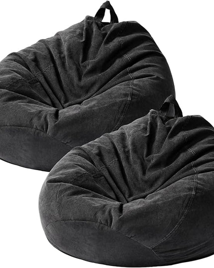 2 Pcs Bean Bag Cover Stuffed Animal Storage Bean Bag Chair Cover Soft Corduroy Stuffed Animal Bean Bag Storage for Kids Adults Indoor Bedroom Organizing Plush Toys(Black, 200L) - LeafyLoom