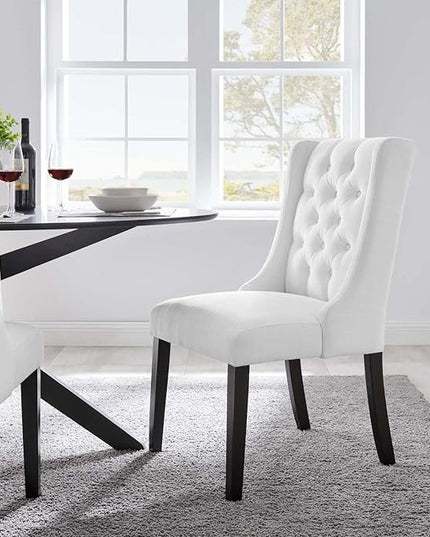 Modway Baronet Button Tufted Fabric, One Dining Chair, White - LeafyLoom