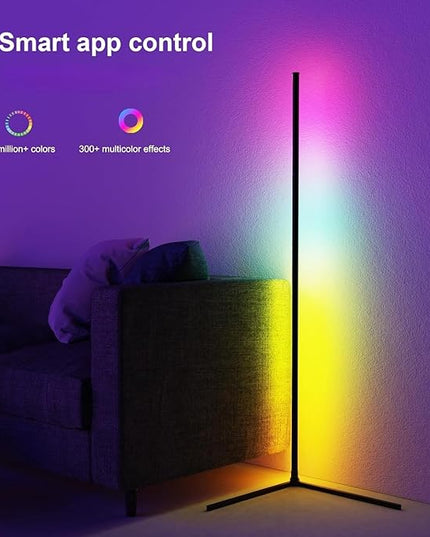 Smart RGB LED Floor Lamp 60" with 16 million DIY Colours Music Sync Bluetooth Mobile App Color Changing Ambient Lighting Fixture for Bedroom Gaming Living Room Home Office - LeafyLoom