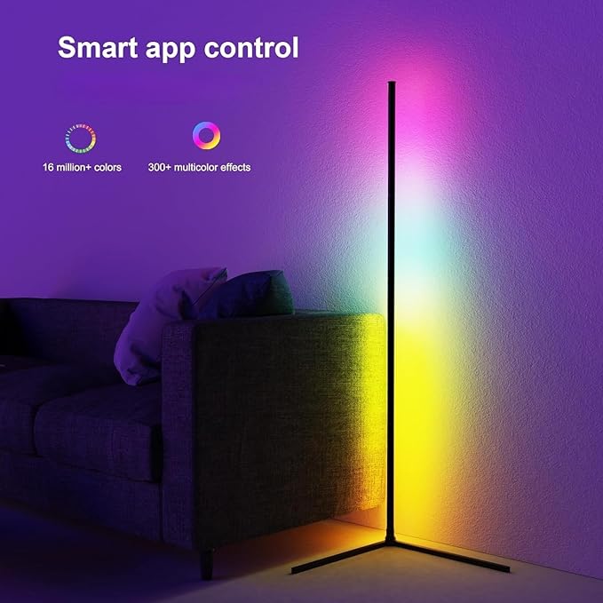 Smart RGB LED Floor Lamp 60" with 16 million DIY Colours Music Sync Bluetooth Mobile App Color Changing Ambient Lighting Fixture for Bedroom Gaming Living Room Home Office - LeafyLoom