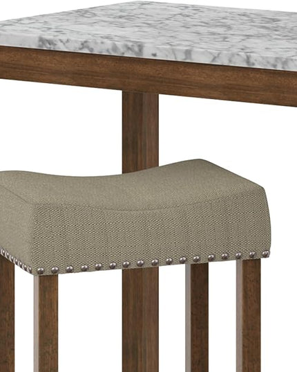 Nathan James Viktor 3 Piece Set, Heigh Kitchen Counter Pub Dining or Breakfast Table with Marble Top and Fabric Wood Base Seat, Beige/Light Brown - LeafyLoom